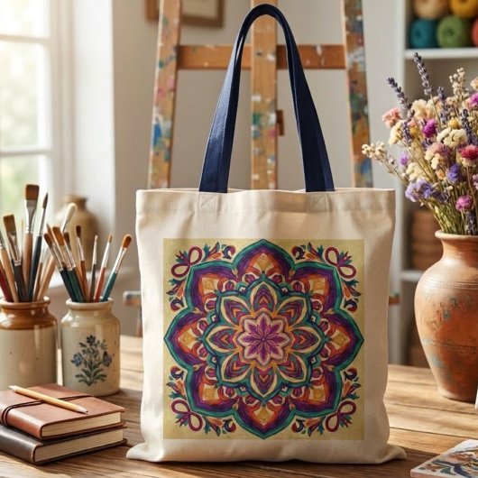 Boho-Volkskunst-Blume Tragetasche