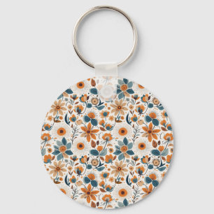 Boho-Volkskunst Wildblumenwiese Rost Teal Floral Schlüsselanhänger