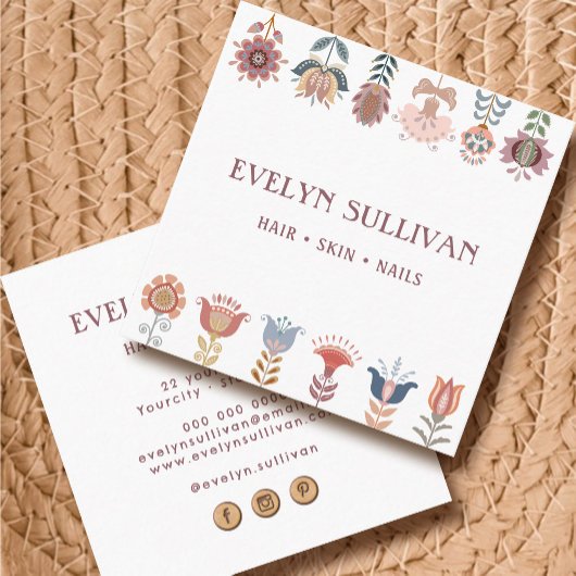 boho volkskunstliche Blume quadratische Visitenkar Visitenkarte