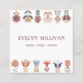 boho volkskunstliche Blume quadratische Visitenkar Visitenkarte (Vorderseite)