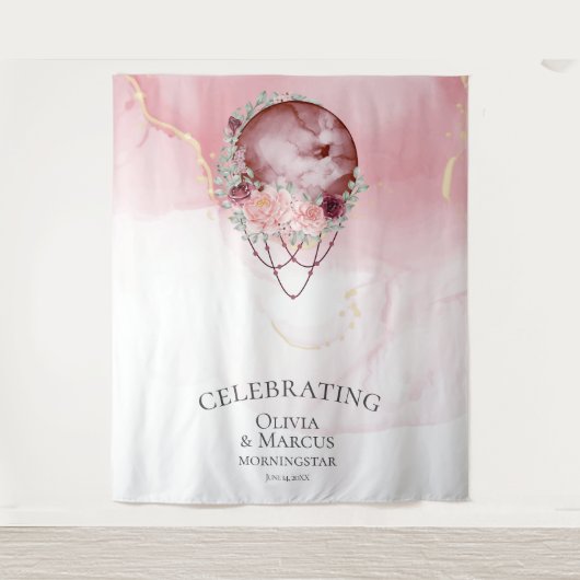 BOHO Vollmond Dusty Rose Wasserfarbe Wandteppich (Vorderseite)