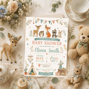 Boho-Wald-Baby-Party-Stammeswaldtiere Einladung