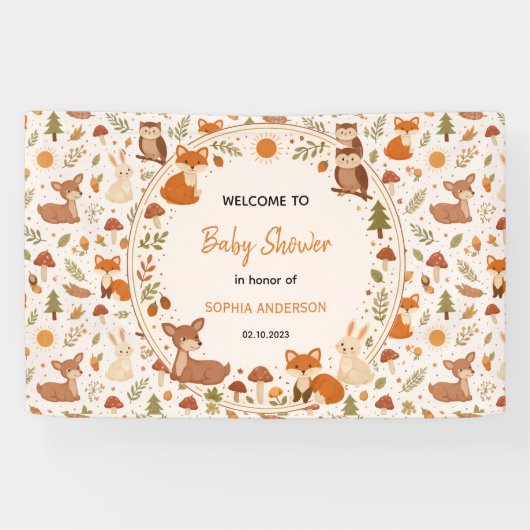 Boho-Wald-Babyparty | Rustikale Waldtiere Banner (Horizontal)