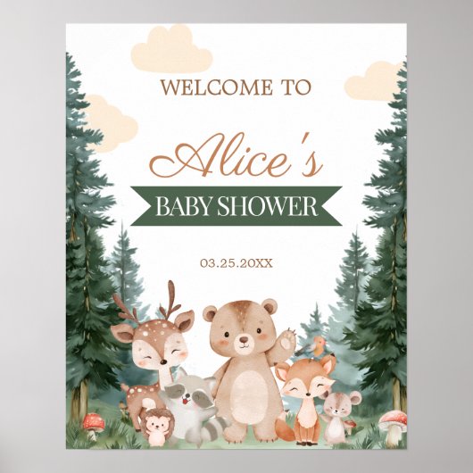Boho-Wald-Babyshower-Willkommensschild Poster (Vorne)