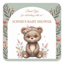 Boho-Wald-Bär-Baby-Shower-Gunst-Aufkleber