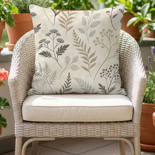 Boho-Wald-Botanik-Beige-Neutral Kissen (Von Creator hochgeladen)