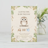 Boho-Wald-Eule-Grün-Babyparty Einladung (Stehend Vorderseite)
