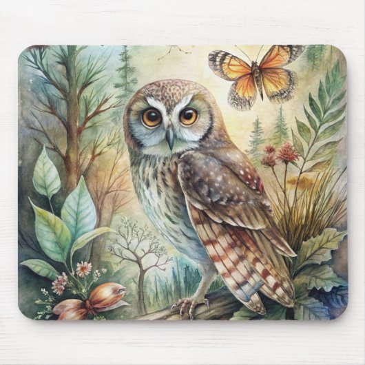 Boho-Wald-Eule Mousepad (Vorne)