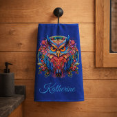 Boho-Wald-Eule-Skriptname Badhandtuch Set