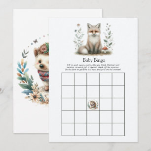 Boho-Wald-Fuchs- und Igel-Baby-Party-Bingo Einladung