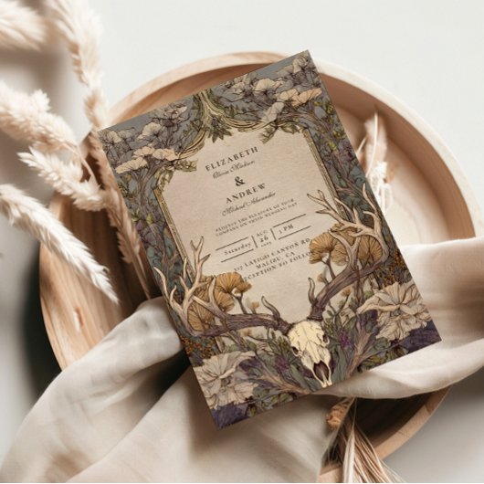 Boho-Wald-Geweih-Hochzeit Einladung