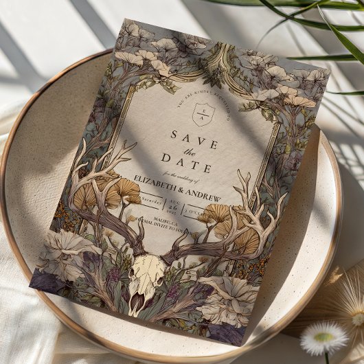 Boho-Wald-Geweih-Hochzeit Save The Date