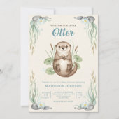 Boho-Wald-Otter-Grün-Baby-Party Einladung (Vorderseite)