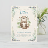 Boho-Wald-Otter-Grün-Baby-Party Einladung (Stehend Vorderseite)