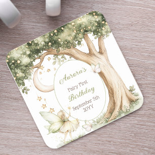 Boho-Wald-Watercolor-Fee-Erstgeburtstag Rechteckiger Pappuntersetzer