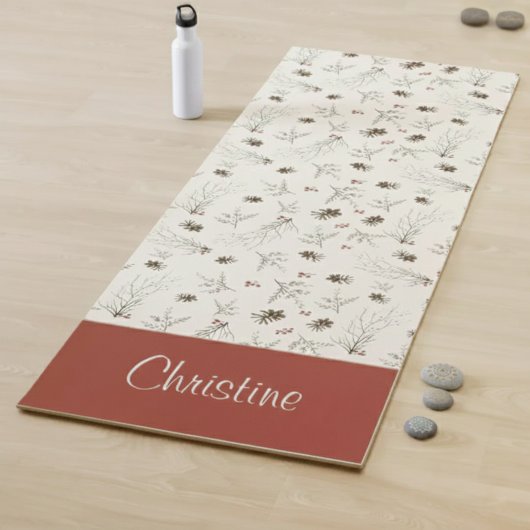 Boho-Wald-Winterbeeren-Monogramm Yogamatte