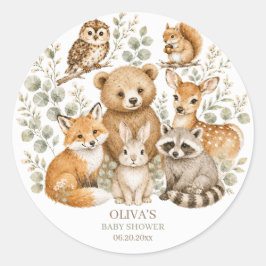Boho-Waldtiere-Baby-Shower-Rundaufkleber Runder Aufkleber