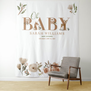 Boho-Waldtiere Braun Oh Baby Shower Foto Wandteppich