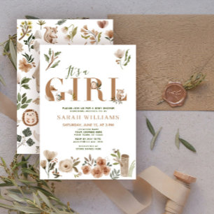 Boho-Waldtiere It's a Girl Baby Shower Einladung