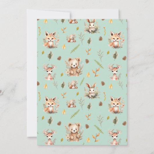 Boho Waldtiere niedlich Blütendusche Einladung (Rückseite)