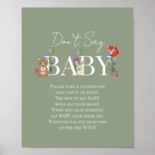 Boho-Waldtiere Salbeigrüne Babyparty Poster