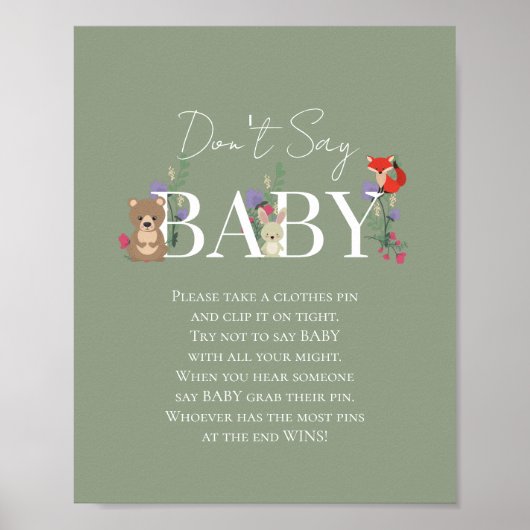 Boho-Waldtiere Salbeigrüne Babyparty Poster (Vorne)
