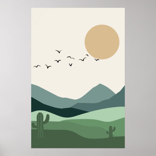 Boho wall Art, Abstrakt Landschaft Sonnenuntergang Poster (Vorne)