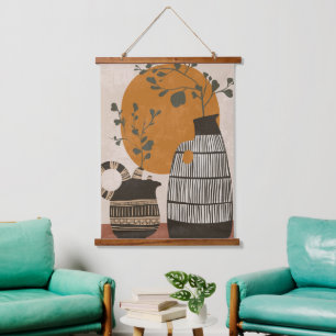 Boho Wall Art ästhetische Minimal Rustikal Wandteppich Mit Holzrahmen