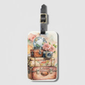 Boho Wanderlust Vintage Gepäck Rosen Name Gepäckanhänger (Vorderseite Vertikal)