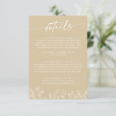Boho-Warm-Beige-Wildflower-Hochzeitsdetails Begleitkarte (Stehend Vorderseite)