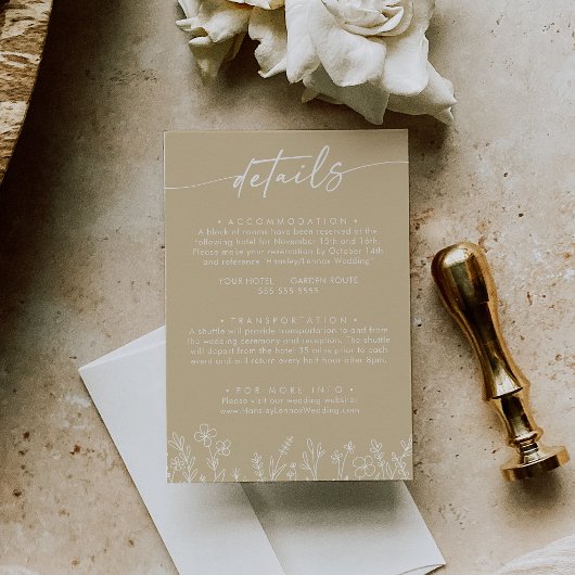 Boho-Warm-Beige-Wildflower-Hochzeitsdetails Begleitkarte