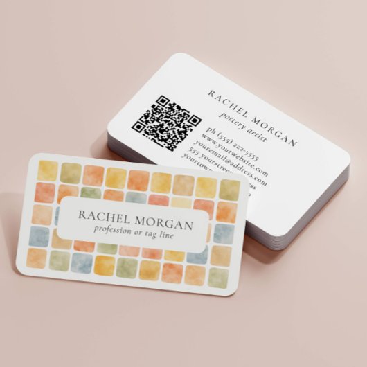 Boho-Warm-Pastell-Kacheln Töpferei Ton QR CODE Visitenkarte
