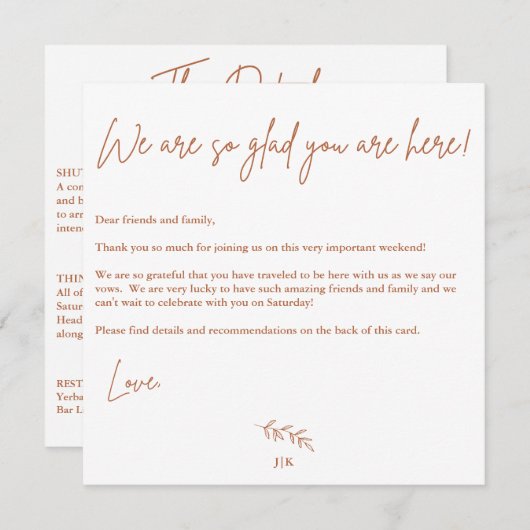 Boho Warm Wedding Welcome Card Einladung (Vorne/Hinten)