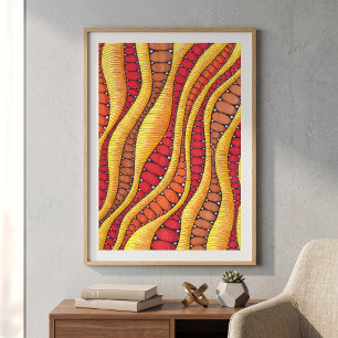 Boho Warmes Rot Orange Erdiges Abstrakte Wellenmus Poster