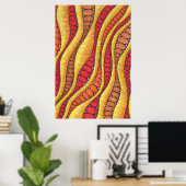 Boho Warmes Rot Orange Erdiges Abstrakte Wellenmus Poster (Heimbüro)