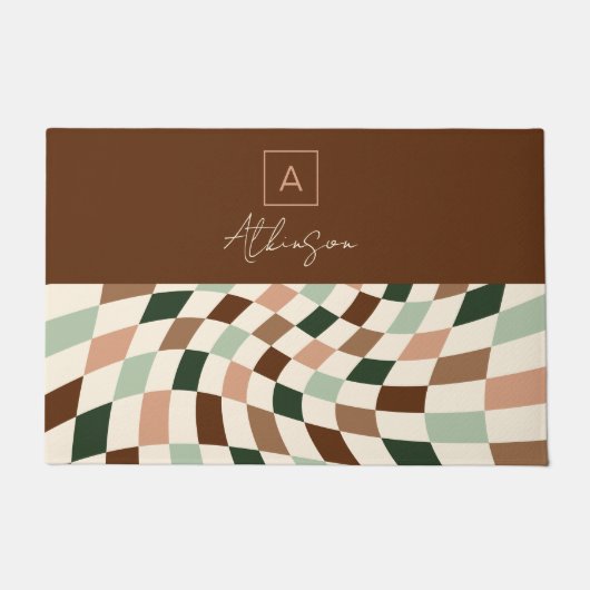 Boho Warped Checkerboard Personalisiert Fußmatte (Vorderseite)