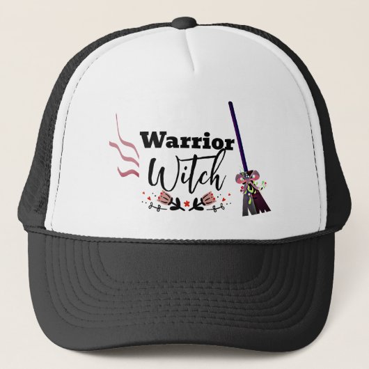 Boho Warrior Witch Floral Broomstick Black Truckerkappe (Vorderseite)