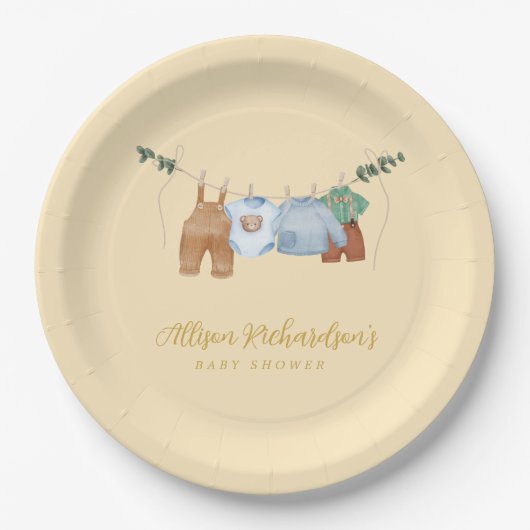 Boho Wäscheleine Pastellgelbe Papierplatte Pappteller (Vorderseite)