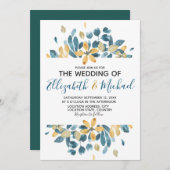 Boho Wasserfarbe Aquamarin Gelbe Hochzeit Einladung (Vorne/Hinten)