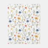 Boho-Wasserfarbe Blau Gelb Rosa Wildblume Fleecedecke (Vorderseite)