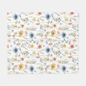 Boho-Wasserfarbe Blau Gelb Rosa Wildblume Fleecedecke (Vorderseite (Horizontal))