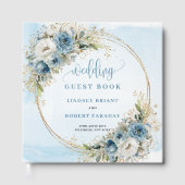 Boho-Wasserfarbe Blaue Blumen Gold Gästebuch (Vorderseite)