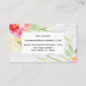 Boho Wasserfarbe Blume auf grauem Marmor Visitenkarte (Rückseite)