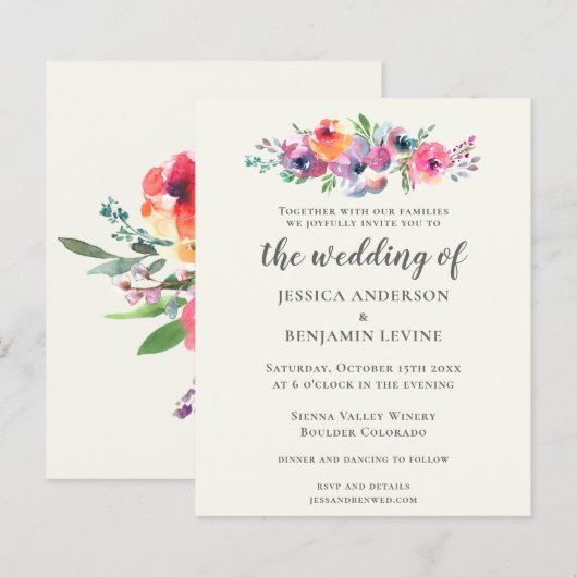 Boho Wasserfarbe Blume Elegante Hochzeit (Vorne/Hinten)