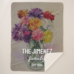 Boho Wasserfarbe Blume in Vase-Familienname Sherpadecke
