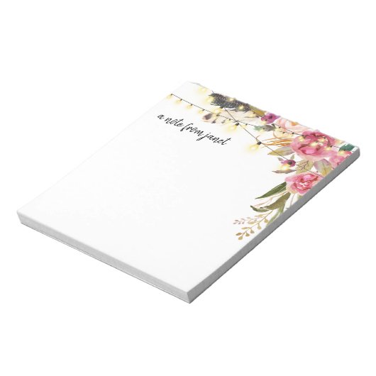 Boho Wasserfarbe Blume und Feathers Personalisiert Notizblock (Rotiert)