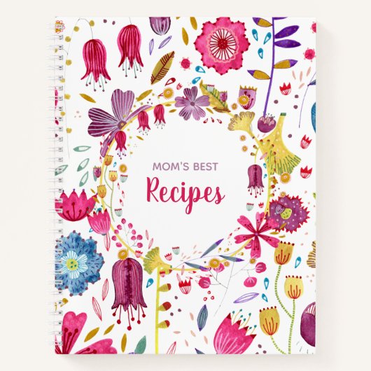 Boho Wasserfarbe Blumenreath Custom Text Rezept Notizblock (Vorderseite)