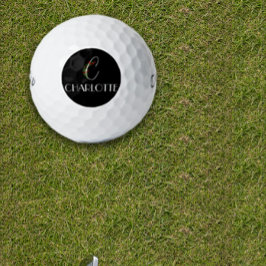 Boho Wasserfarbe Botanik Buchstabe C schwarz Golfball