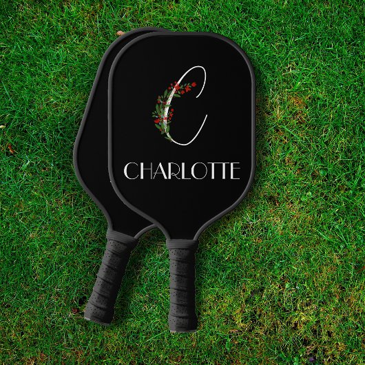 Boho Wasserfarbe Botanik Buchstabe C schwarz Pickleball Schläger
