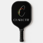 Boho Wasserfarbe Botanik Buchstabe C schwarz Pickleball Schläger (Vorderseite)